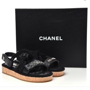 NIB Chanel Cord & Lambskin sandal Black size 39